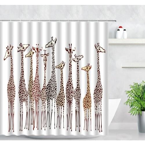 Giraffe Shower Curtain Hand Painted African Wild Animal Pattern Waterproof Fabric Bathroom Decors Bath Curtains Bathtub Screen