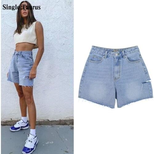 High Waist Harem Denim Shorts Women 2021 Summer Streetwear Loose Straight Chic Biker Jeans Blue Shorts Hollow Out Spandex Pants