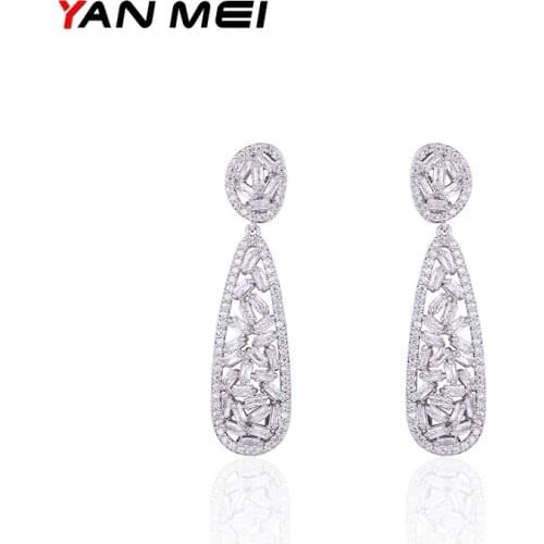 YAN MEI 2017 Round Flower Dangle Earrings Rhinestone Earring Women Fashion Jewelry GLE7186