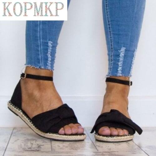 Women Summer Flat Shoes Sandals Ladies Gladiator Peep Toe Buckle Strap Shoes Female Suede Bow Espadrilles Sandals Big Size 43