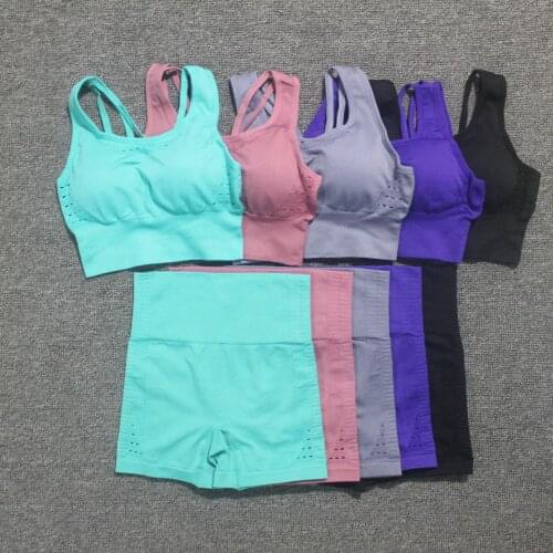 2 Piece Set Women Seamless Energy Yoga Sets Women Sports Bra Fitness Clothing+High Waist Gym Shorts Sport Suit Wear Workout Set