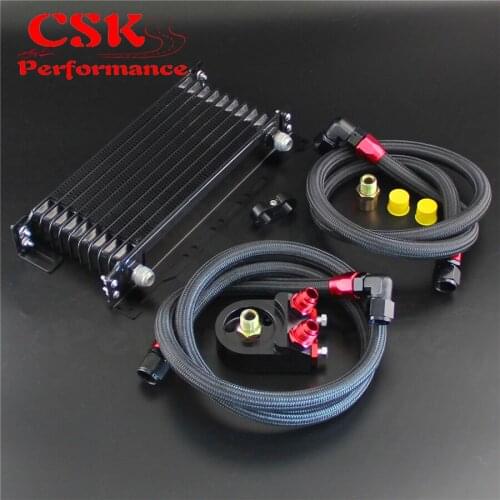 10 Row Trust Oil cooler w/Bracket + Filter Adapter Hose Kit For Japan car Black