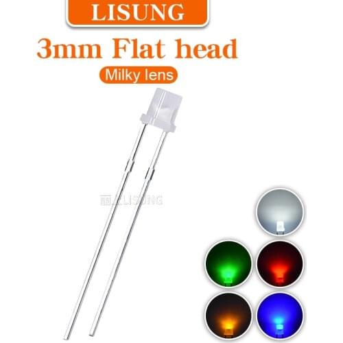 1000pcs/Bag 3mm LED Light Emitting Diode Flat Top Milky Warm White Red Blue Green UV Yellow Color Bulb Lamp 2V 3V Indicator