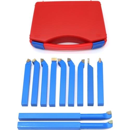 11PCS Carbide Tip Cutting Tool 8/10/12/16mm Turning Boring Bit Mini Metal Lathe Tool Set for Metal Working Lathe Thread