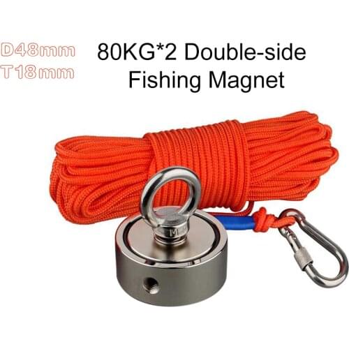 80Kg Double Side Powerful Neodymium Magnet Salvage Magnet Strong Magnetic Fishing Magnets Searching in Deep Sea with 10m Rope