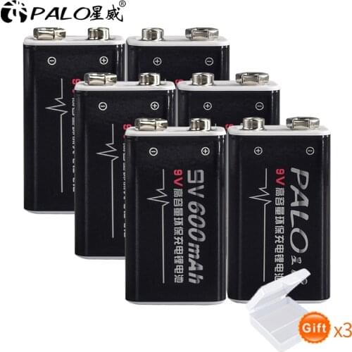 PALO 2-8PCS 9V Battery 6F22X 6LR61 6F22 006p Li-ion 9V 600mAh Rechargeable Batteries For Radio,Camera,Toys 9v Battery