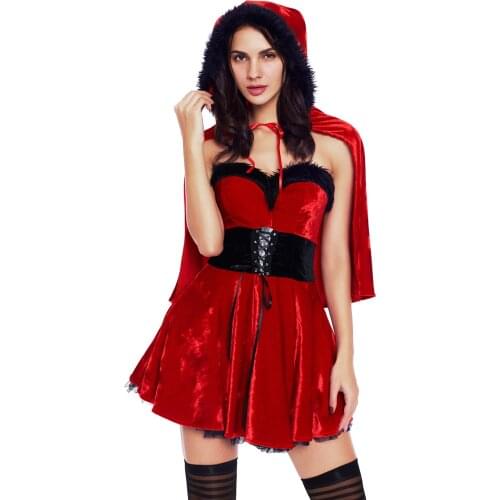 Free Shipping Halloween Women Sexy Santa Costume Fancy Dress Red Damsel Xmas Costume For Adult 3S7295-3