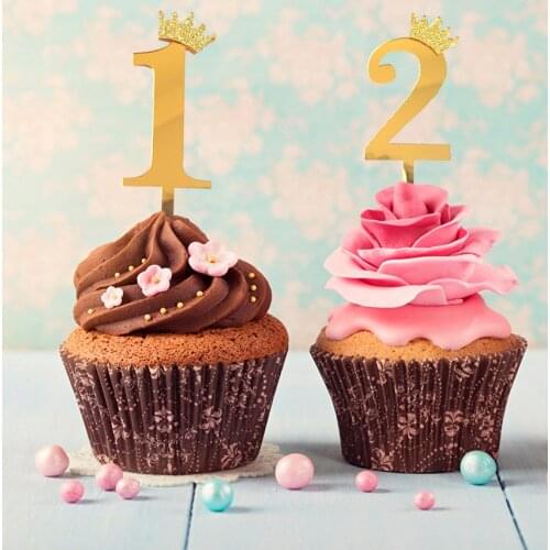 Large/Mini Gold Silver 0-9 Crown Number Birthday Anniversary Cake Dessert for Boy and girl Birthday Party Wedding Supplies