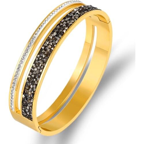 Hot Sale Classic Black Crystals Bangle Width Bracelets for Men Women Stainless Steel Jewelry Charm Bangle laser Logo Custom Gift