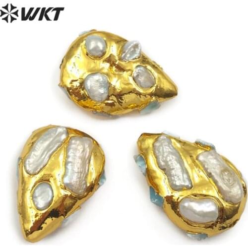 JF305 WKT Trendy Design Natural Amazonite Stone And Pearl Metal Plated Beads For Women Making Jewelry Accessories