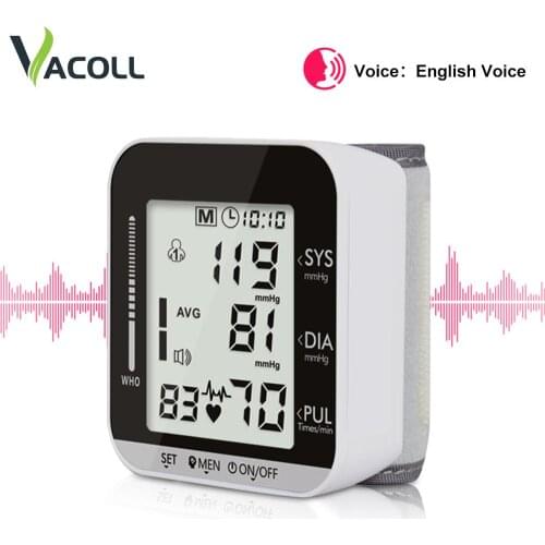 Digital Sphygmomanometer Tonometer Portable Wrist Blood Pressure Monitor English Voice Blood Pressure Monitor Heart Rate Meter