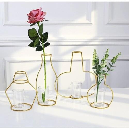 Golden Retro Wire Table Vase Decoration Home Metal Plant Stand Nordic Style Vase Home Decoration Home Accessories Decoration
