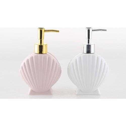 280ml Soap Dispenser Bath Shampoo Bottles Shell Shaped Ceramic Storage Sub-bottle for Shower Gel Hair Conditioner Hand Washing