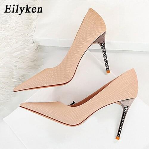 Eilyken Fashion Women Pumps High Heels Serpentine PU Leather Sandals High Quality Ladies Pointed Toe Stilettos Size 34-43