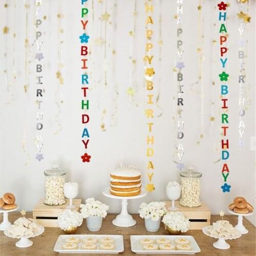 Happy Birthday Garland Flag Paper Banner Baby Shower Bunting Pull Flower Kids Birthday Balloon Hanging Decoration Party Supplies