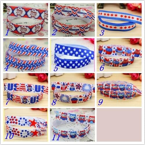 5/8'' Free shipping Fold Elastic FOE 4 th of july america printed headband headwear hairband diy decoration wholesale OEM D87