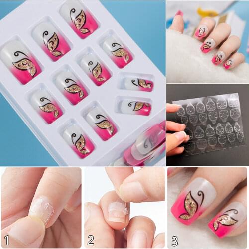 JQ 24pcs Full Cover Fake Nail Art Design With Nail Adhesive Glue Tab 10 Sizes Acrylic Press On Nail Tips False Nail Faux Ongles