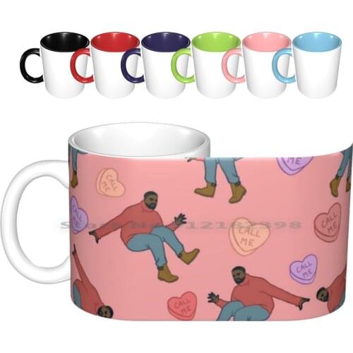 Drake Valentine ( Pink Background ) Ceramic Mugs Coffee Cups Milk Tea Mug Hotline Bling Drake Valentine Funny Cute Lmao Hip Hop