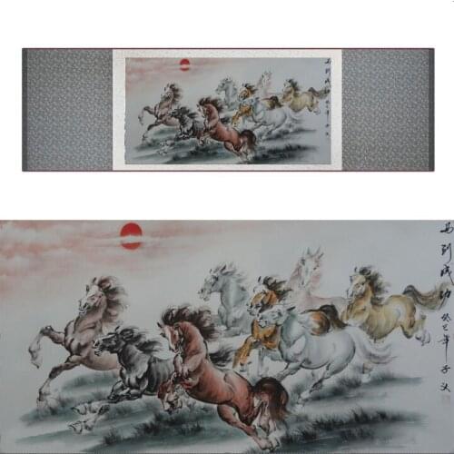 Chinese Horse silk painting Horse art painting Silk scroll art painting eight horse painting19082422