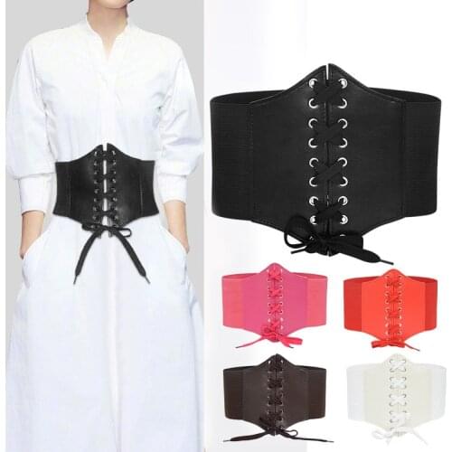 Corset Wide Pu Leather Belt Cummerbunds Strap Belts for Women Elastic Tight High Waist Slimming Body Shaping Girdle Belt