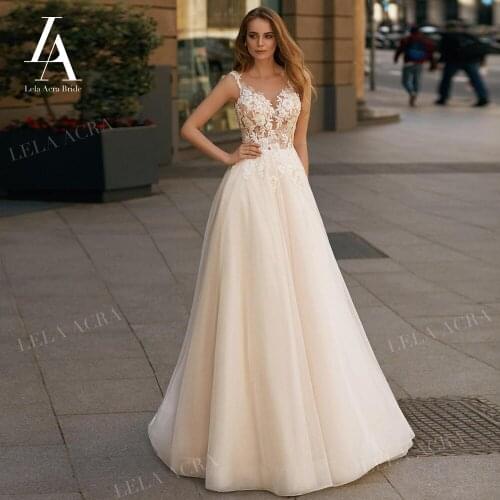Sweetheart Beaded Lace Wedding Dress 2021 Boho Appliques A-Line Princess Bridal Gown Court Train LelaAcra R043 Vestido De Noiva