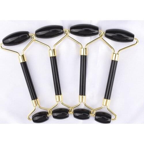 LIUDADAO Natural Stone Crystal Black Obsidian Double Head Face Rollers Removal Skin Care Tools Beauty Health Facial Massage