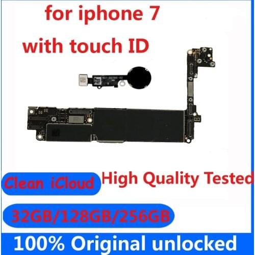 100% Original for iphone 7 Motherboard 32GB 128GB 256GB for iphone 7 unlocked Mainboard with / without Fingerprint IOS system