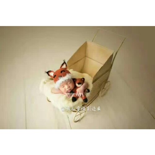 Cute Fox Hat and Toys Set Knitted Newbron Baby Shower Gift for Photography Props