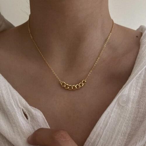 Minimalist Street Style Platinum Gold Plated Cuban Chain Pendant Necklaces For Women Girls Jewelry Gift Gold Charm Necklace