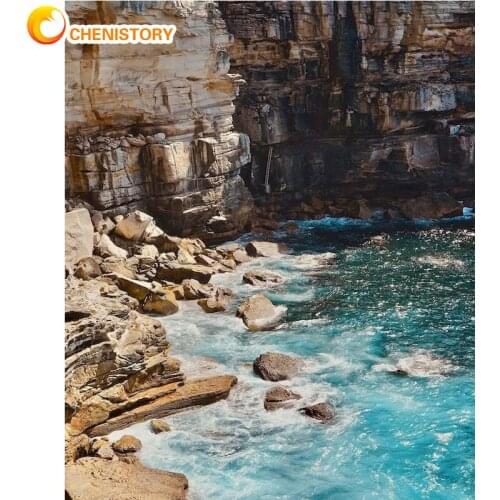 CHENISTORY Coastal Landscape Painting By Numbers DIY Craft For Adult Kit Acrylic Paint Coloring By Number Drawing Home Decor Set