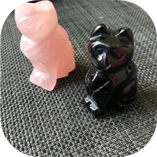 Natural Rose Quartz Caved Sit cat Figurine Healing Crystal Mini Animal Reiki Statue Minerale Gemstone Feng Shui Gift
