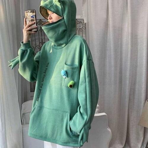 The new frog pullover hooded mens loose casual design sense jacket autumn trend three-dimensional decorative embroidery top 202