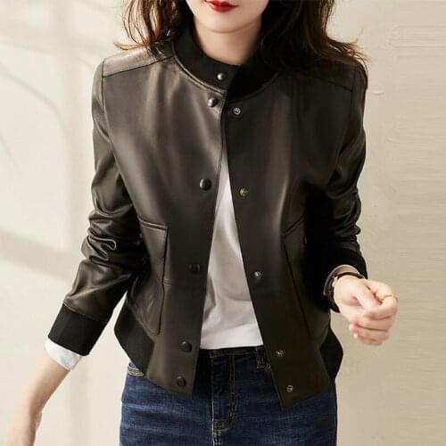 Slim Fit New Female Genuine Leather Jacket Short Slim Real Sheepskin Leather Coats jaqueta de couro WYQ793 4.9