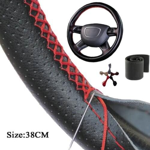 1pcs 38cm DIY Steering Wheel Covers Braid Soft Leather Universal Car Steering Wheel Cover With Needle and Thread 4 Colors