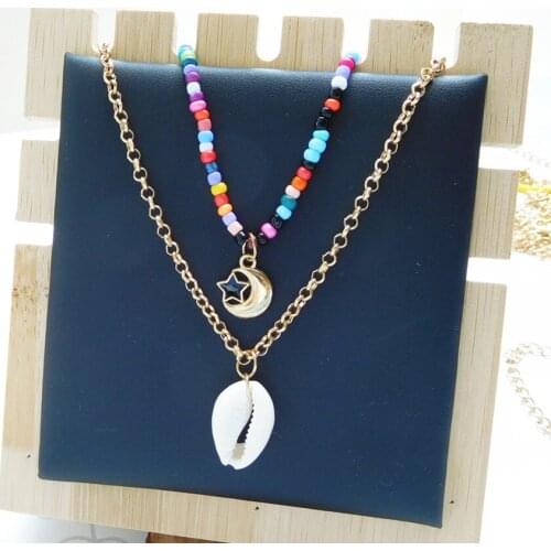 2 Pieces/Lot Summer Custom Shell Choker Pendant Necklace Fashion Gold Metal Crescent Seed Beads Chain Neclace Women Jewelry Gift