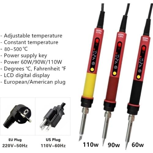60W /90W/110W Electric Soldering Iron 80~500 ºC Temperature Adjustable Welding Tools with LCD Digital Display Power Switch