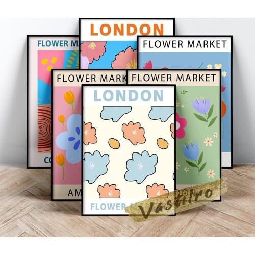 London Flower Market Poster, Abstract Line Art Prints Retro Minimalist Canvas Painting, Nordic Modern Home Decor Wall Picture