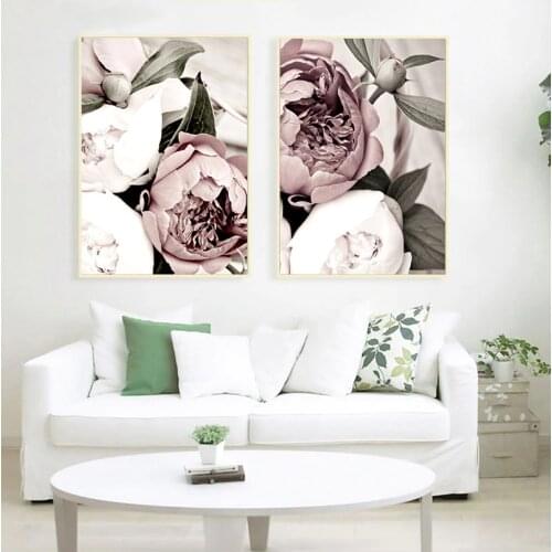 Scandinavian Pink White Flower Leaf Plant Poster Nordic Botanical Print Canvas Painting Wall Art Decoration Picture Home Decor