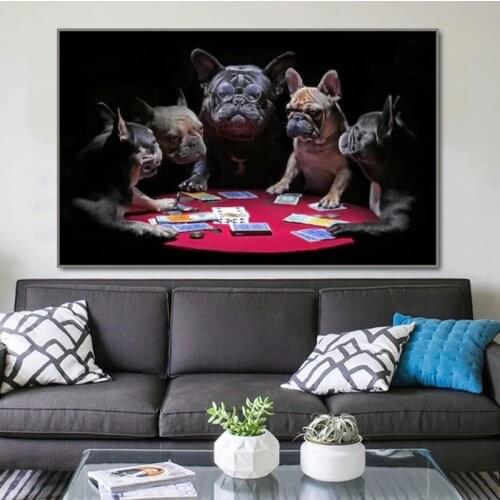 Dog Playing Cards Posters And Prints Animal Bulldog Pictures For Home Wall Art For Living Room Decoration NO FRAME