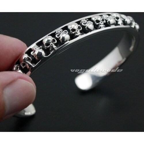 Rocker Fashion Solid 925 Sterling Silver Cool Mens Skull Heap Bracelet Bangle 9A010