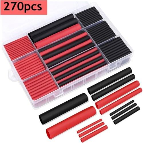 270Pcs 3:1 Shrink Ratio Dual Wall Adhesive Lined Heat Shrink Tubing Tube 6 Size: 3/8",1/4",3/16",1/8",3/32",1/16", 2 Color KIT