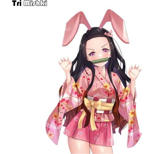 Tri mishki WCS1048 Anime cute Nezuko Kamado Car Sticker Demon Slayer PVC colorful Waterproof Decals Window Trunk Sticker