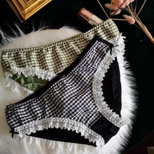 Colorful Grid Womens Underpants Lace Panties Bow Seamless Thong Comfort Underwear Milk Silk Lingerie Low Rise Briefs