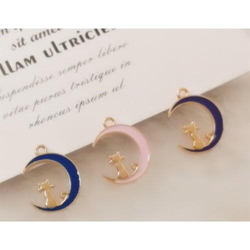 10pcs 14*18mm Cat Moon Enamel Charms Bracelets Drop Oil Metal Pendant For DIY Earring Hair Jewelry Meterial Making Accessories