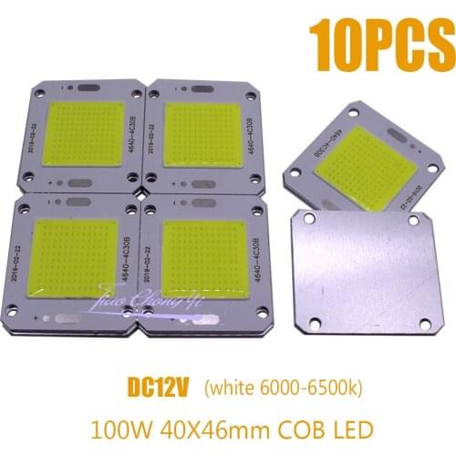100W 40x46mm COB LED Chip Pure white 6000-6500K 100LM/W LED DC12V 7A Chip Source for Flood Light Free shipping 10PCS