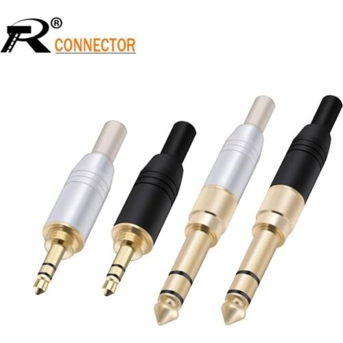 12pcs Aluminum Assembly 3.5mm jack male screw plug Wire Connector Gold-plated 3.5mm 3pole stereo audio speaker plug with spring
