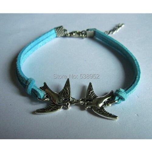 20cs/lot(mix 11 color) bird Double heart arrow Lock Elephant sister musical note Anchor rudder infinite bracelet whosale