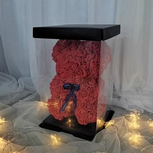 3d Valentines Day Gift Red White Rose Teddy Bear Soap Flower Foam Rose Bear Plastic Box Christmas Gift Bear of Rose Decoration