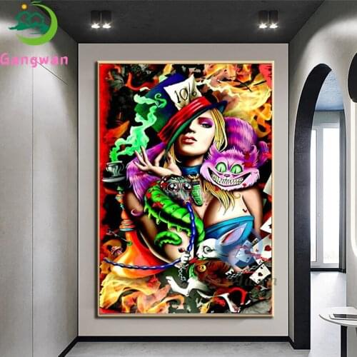 5D Alice cat Diamond Painting Sexy Girl Hot Lady Cross Stitch Kits Art Portrait Full Drill Embroidery cartoon Animal Wonderland