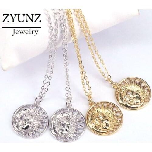 6PCS, Zirconia Micro Pave CZ Fashion Jewelry Gold Color Lion Head Shaped Pendant Necklace Men Womens Jewelry